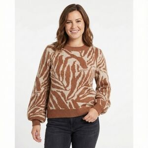 Just Female Sweater Medium Jungle Knit Wool Mohair Animal Print Brown/White